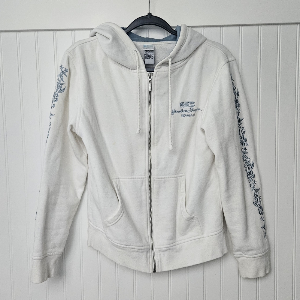 White Zip-Up Hoodie with Blue Accents